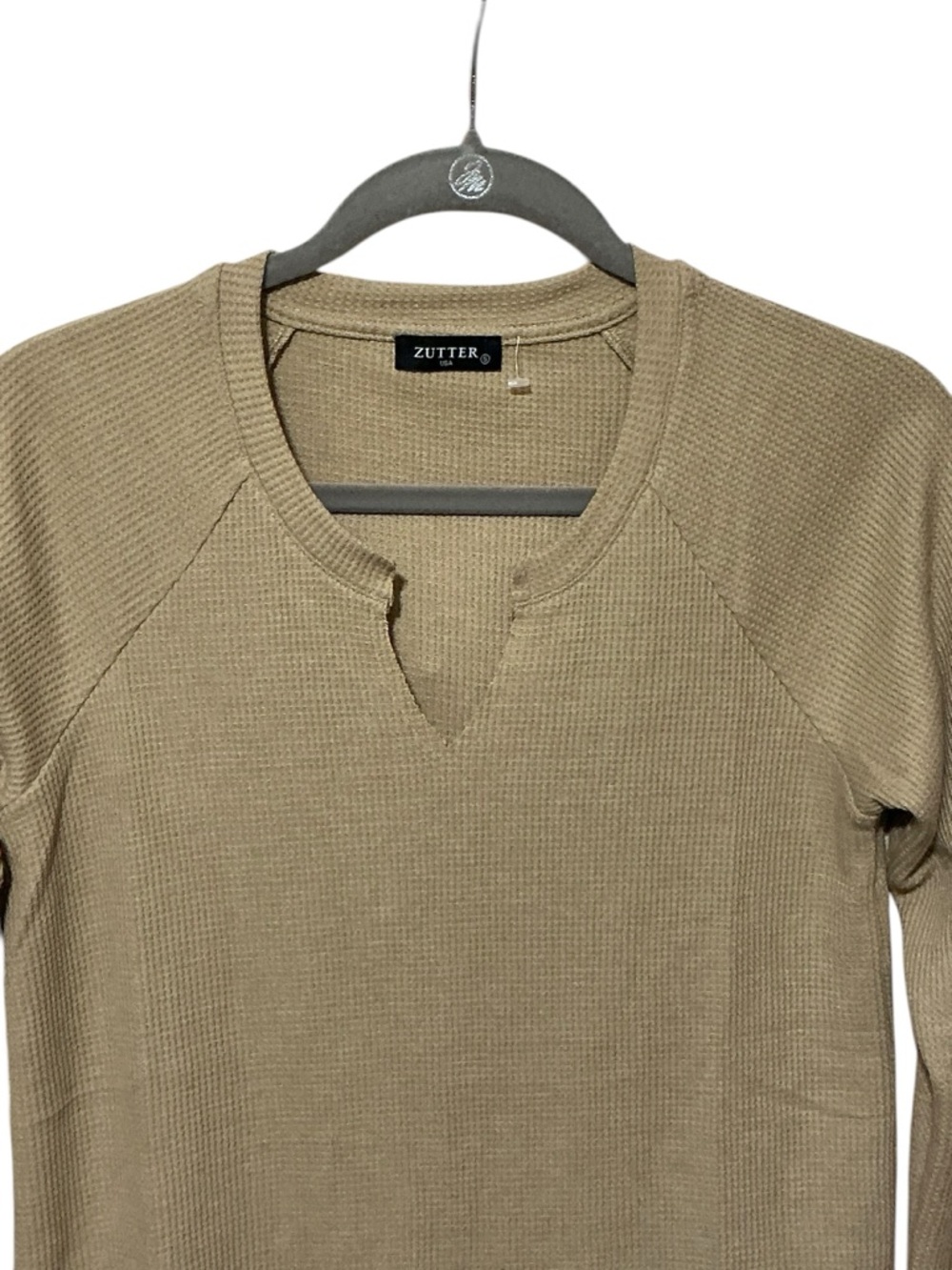 ZUTTER Long Sleeve Waffle Knit Top S 18” p2p Beige NWOT - Picture 5 of 8